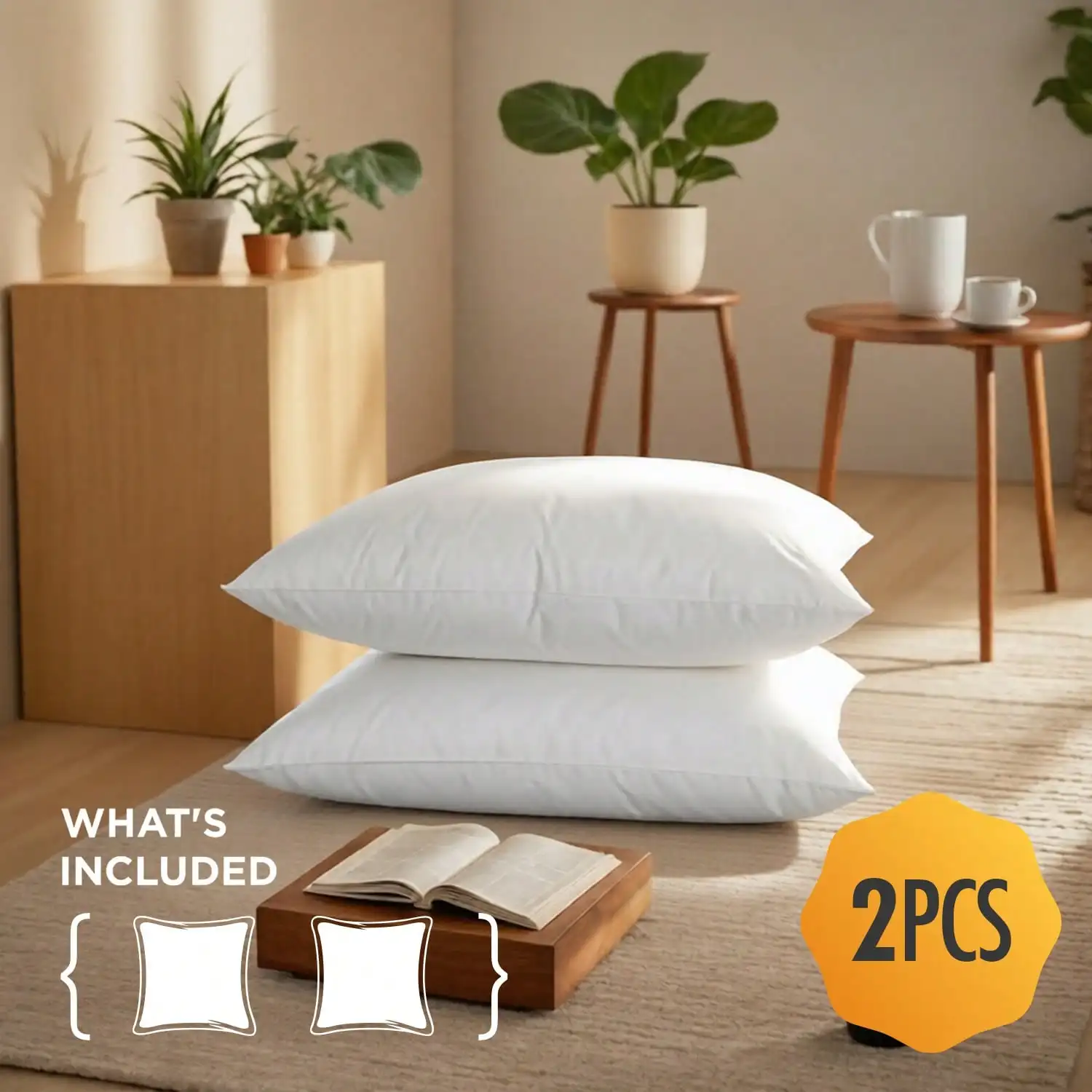 Pillow Insert 18X18 - 2個入り＆4個入り 12x20 18x18 装飾用枕の中材 - 白い長方形の枕の中材、ふわふわの枕用詰め物、洗濯機で洗える、オールシーズン対応、日常の休憩やインテリアに最適。