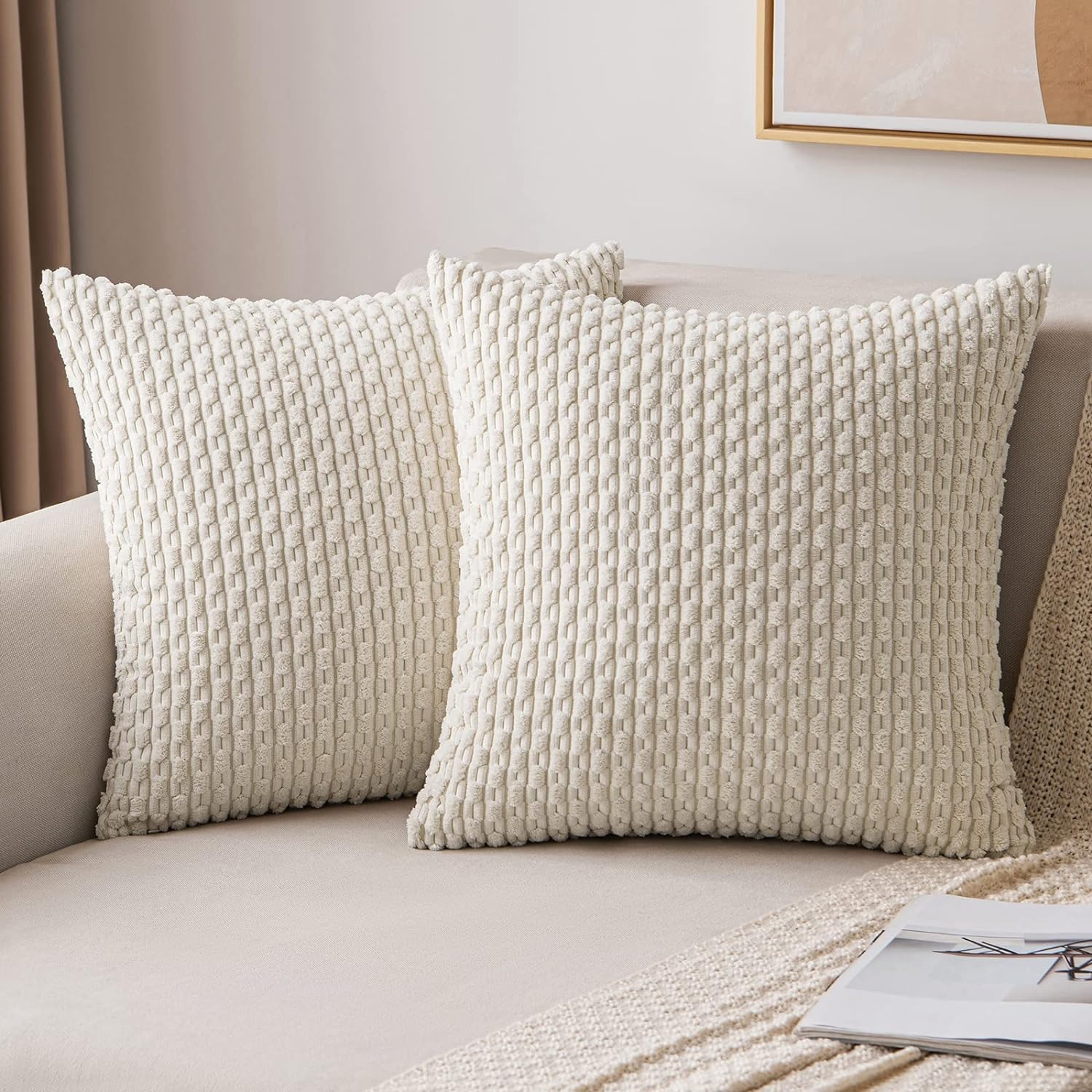 ストライプスローピローカバー 18 × 18 インチベージュ - Pillow Insert 18X18 のレビューと価格