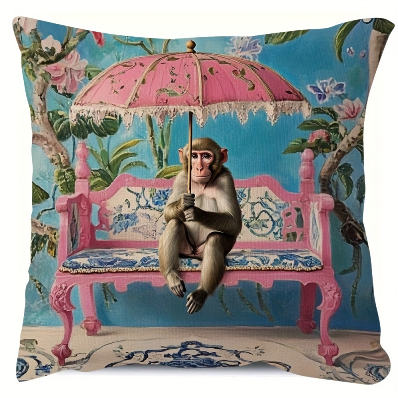 1個、レトロピンクの中国風モンキー柄枕カバー、18x18イン - Pillow Insert 18X18 のレビューと価格